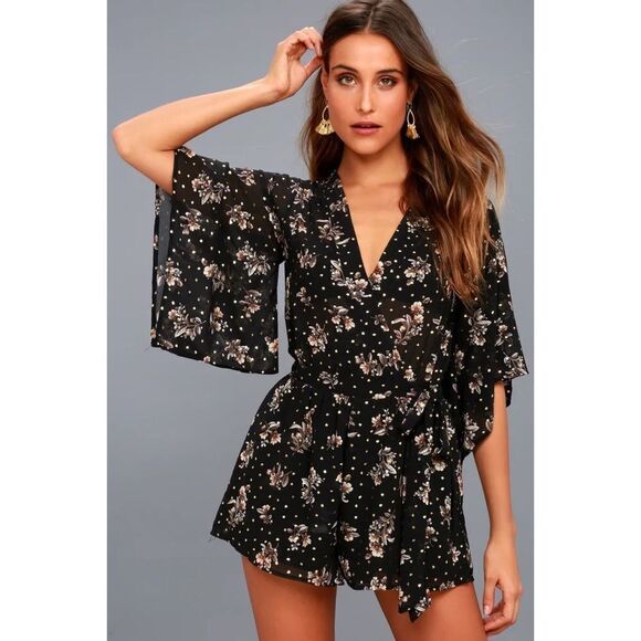 Lulus Pants - Lulu’s | Midnight Voyage Black Floral Print Romper